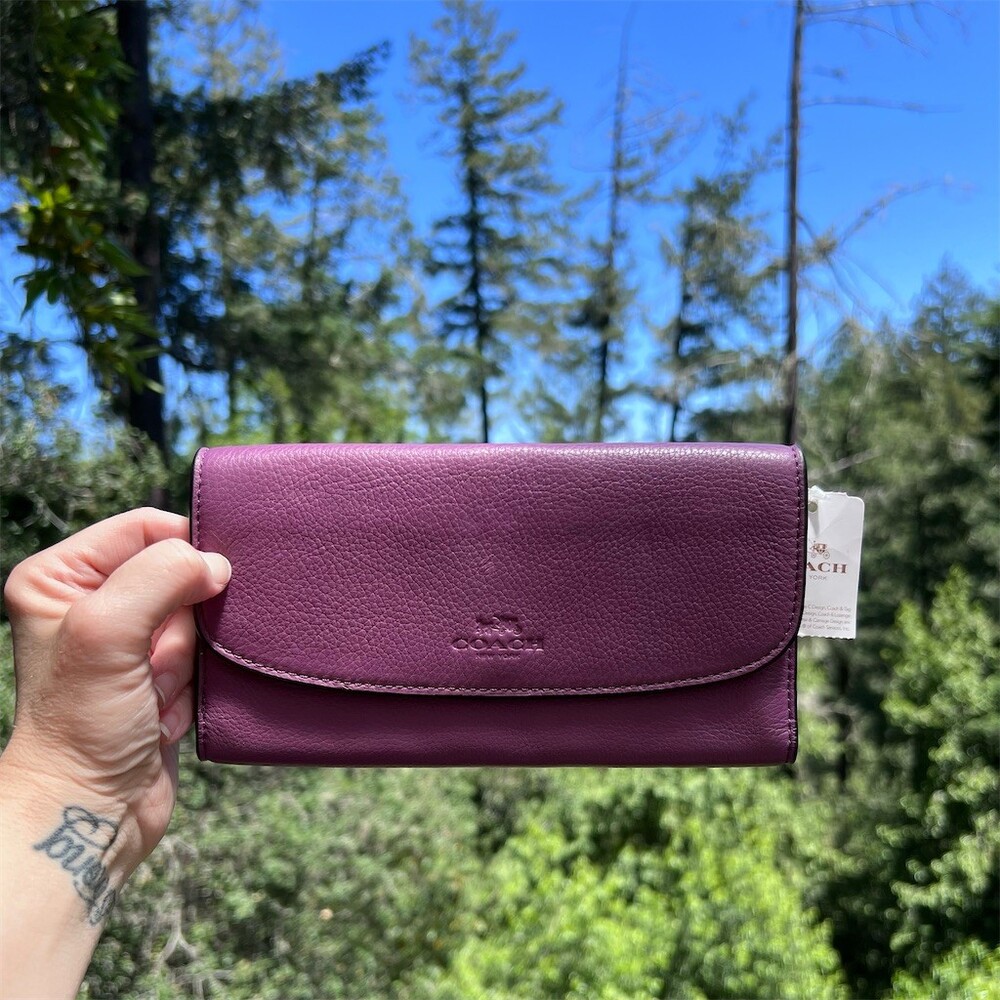 COACH Vintage Purple Pebble Leather Trifold Wallet Silver Hardware AUTHENTIC